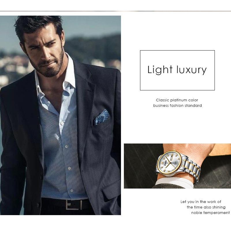 POSHI Men's Electronic Quartz Watch Waterproof Luminous Double Calendar Large Dial Stainless Steel Men's Watch