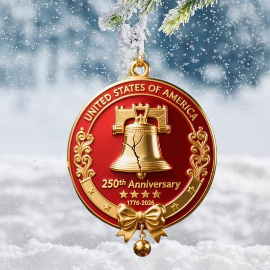 3Pcs Christmas Tree Pendant U.S. 250th Anniversary Bell Ornament Festive Atmosphere Creators with Hanging Rope