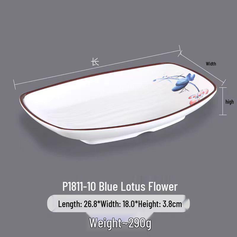 Melamine Rectangular Dinner Plate for Hot Pot, BBQ, and Cold Dishes - Porcelain-Look Restaurant Plate.