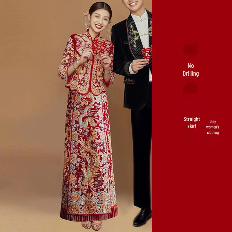 

Зимова сукня Сюхе для нареченої 2023: Високоякісна оксамитова весільна сукня Ханфу з драконом і феніксом L