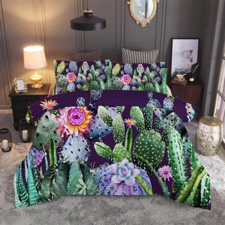 

Reactive Printing Plant Cactus Home Textile Bedding Set Microfiber Fabric Duvet Cover Pillowcases Bedroom Comforter Set New EU single(135x200cm)