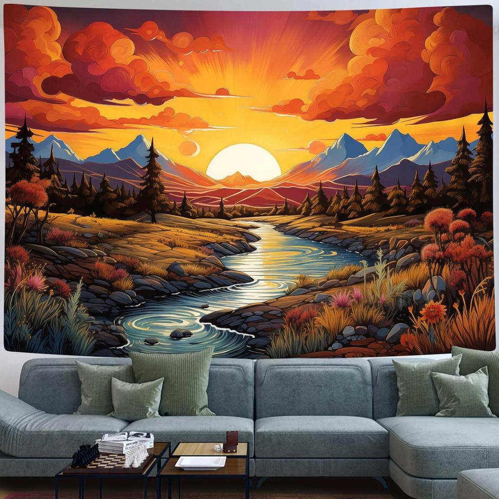 ICTEISOM Mountain Forest Tapestry Nature Tree Tapestries for Bedroom Aesthetic Sunset Landscape Wall Hanging College Dorm Men Boys Room Decor 60"X40"