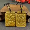 Gold Plated Chinese Zodiac Pendant Necklace Engraved Auspicious Patterns Adjustable Rope For Daily Wear Gifting