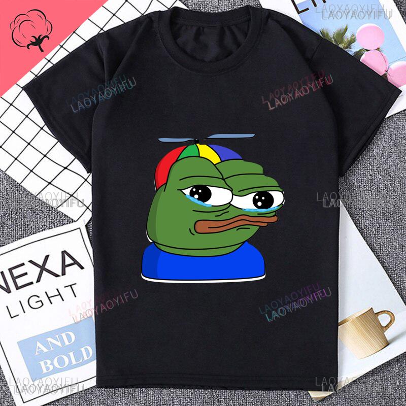 Fun Cartoon Pepe Frog Emote Graphic Print Casual Harajuku Fashion Street Wear Trend Summer Men Women Universal Crewneck Tshirt
