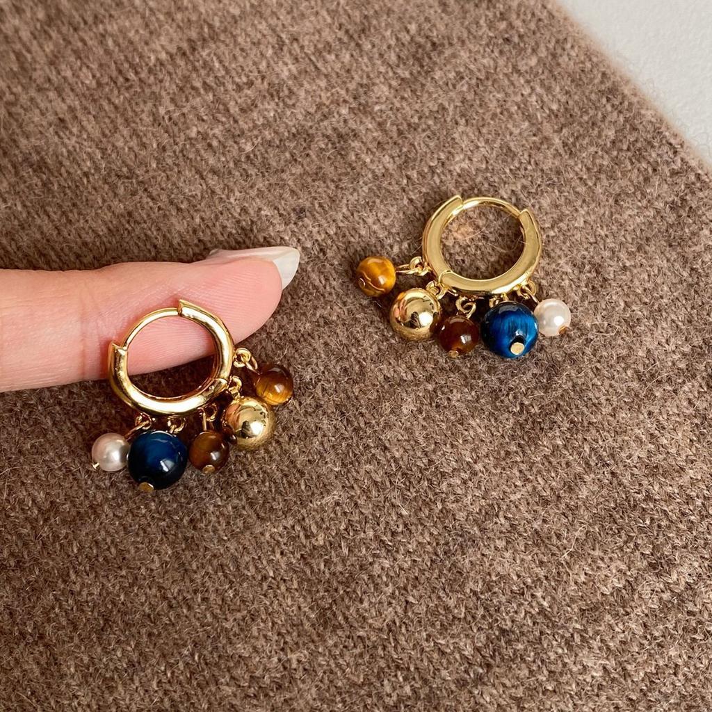 Hong Kong style fashion elegant personalized jewelry natural agate stone pendant ring gold-plated earrings