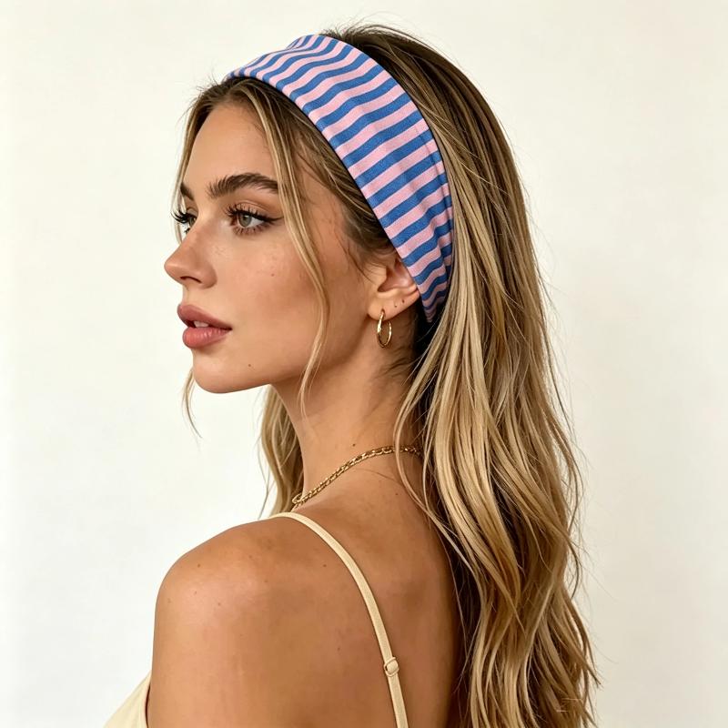 Stretchy Wide Striped Headbands Soft Non-Irritating Breathable Fabric 6 Color Choices for Yoga Travel Daily Wear
