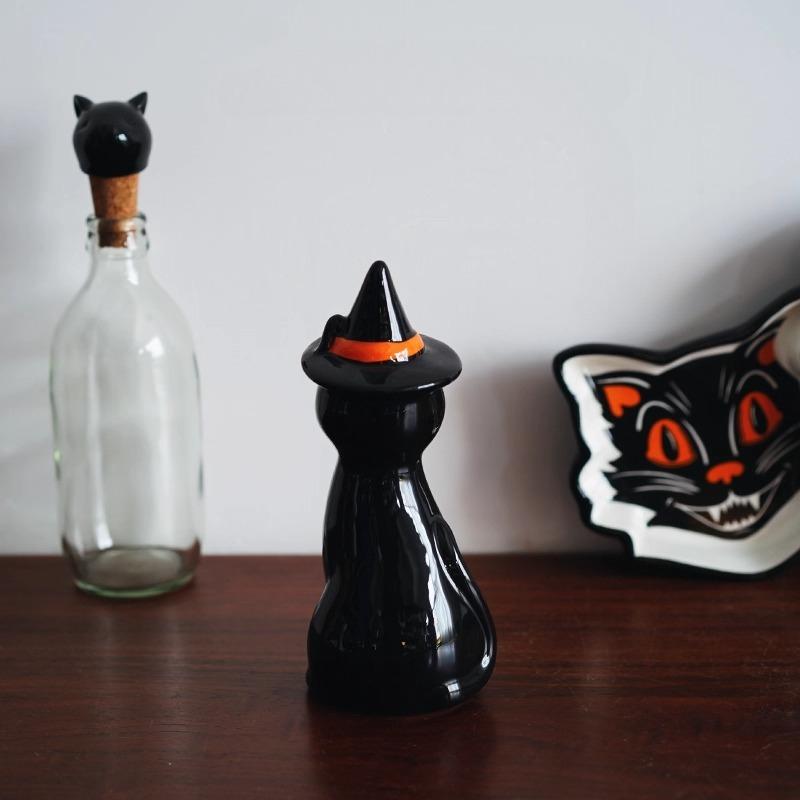Nordic Hand-painted Black Cat Shaped Ceramic Jewelry,living Room Foyer Dining Table Holiday Decorations,home Decoration Crafts