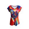 Colorful Musical Notes Print Stylish Women Classic V Neck T Shirt Soft Short Sleeve Tee for Casual Outings