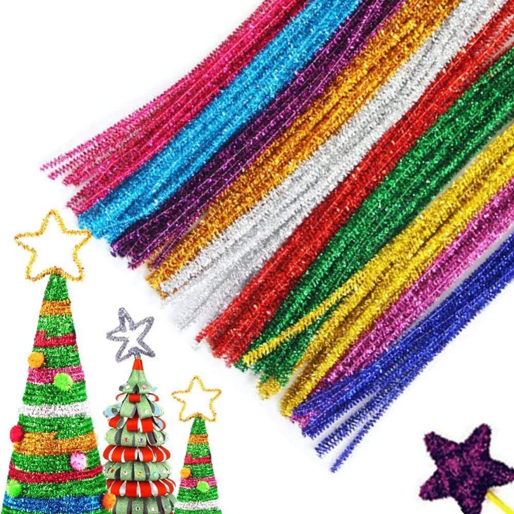 100Pcs Glitter Sparkle Craft Pipe Cleaners Multicolored Fuzzy Sticks Pipe Cleaners Bulk DIY Crafts