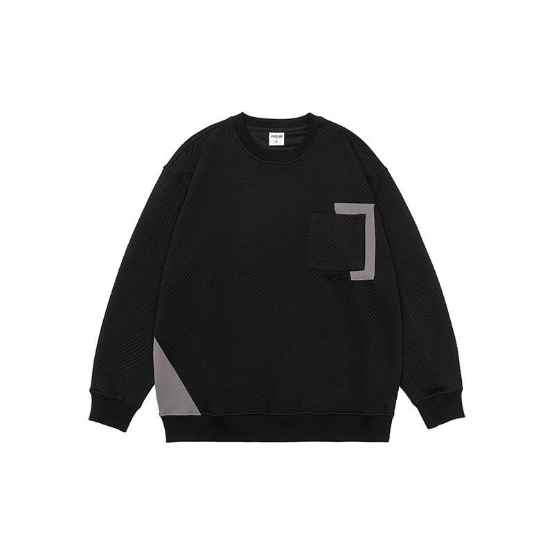 

Осенний свитер из жаккарда с тяжелой текстурой, мужская свободная повседневная куртка с круглым вырезом, американский модный бренд, контрастный карманный топ 4XL чёрный