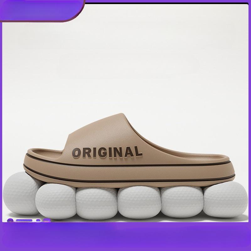 Feslishoet Women's Solid Color Letter Slippers and Men's Beach Slides with Thick Sole Indoor Anti-Slip Summer Couple Sandals