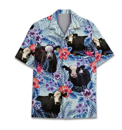 Funny Cow 3D Printed Shirt Hawaii Hawaii 2025 Short Sleeve Lapel