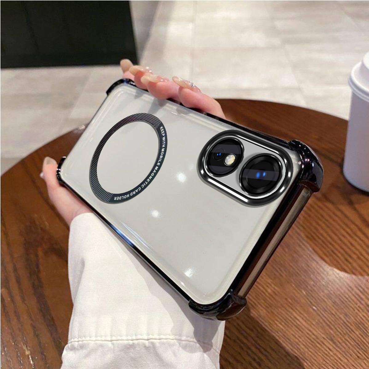 Case for OPPO A17k,A17 Clear Magnetic Casing Electroplated Lens Frame Phone Cover OPPO A17k чёрный