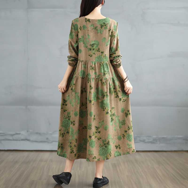 Autumn Small V-neck Lace Pocket Long-sleeved Dress A-line Dress