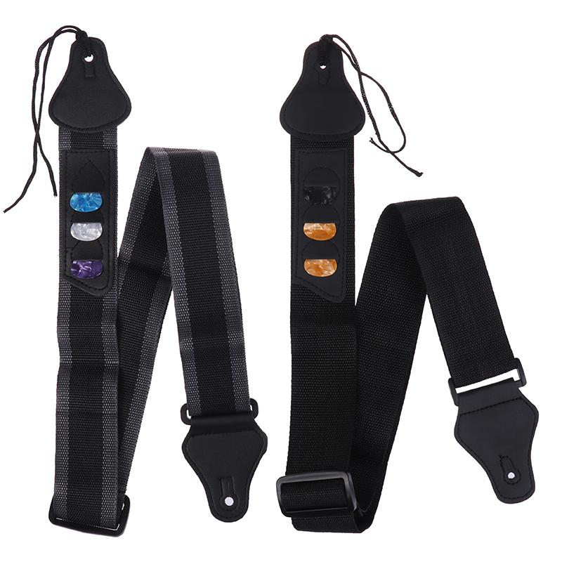 Adjustable Electric Guitar Strap With 3 Guitar Picks Holders Pu Leather Ends Acoustic Guitar Bass Strap Belt Accessories