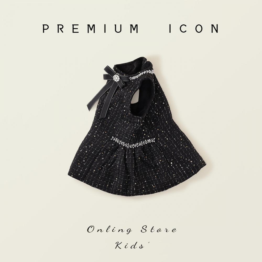 Girls' Tweed Little Sleeveless Vest Dress Autumn Winter New Baby Black Light Luxury Rhinestone Dress