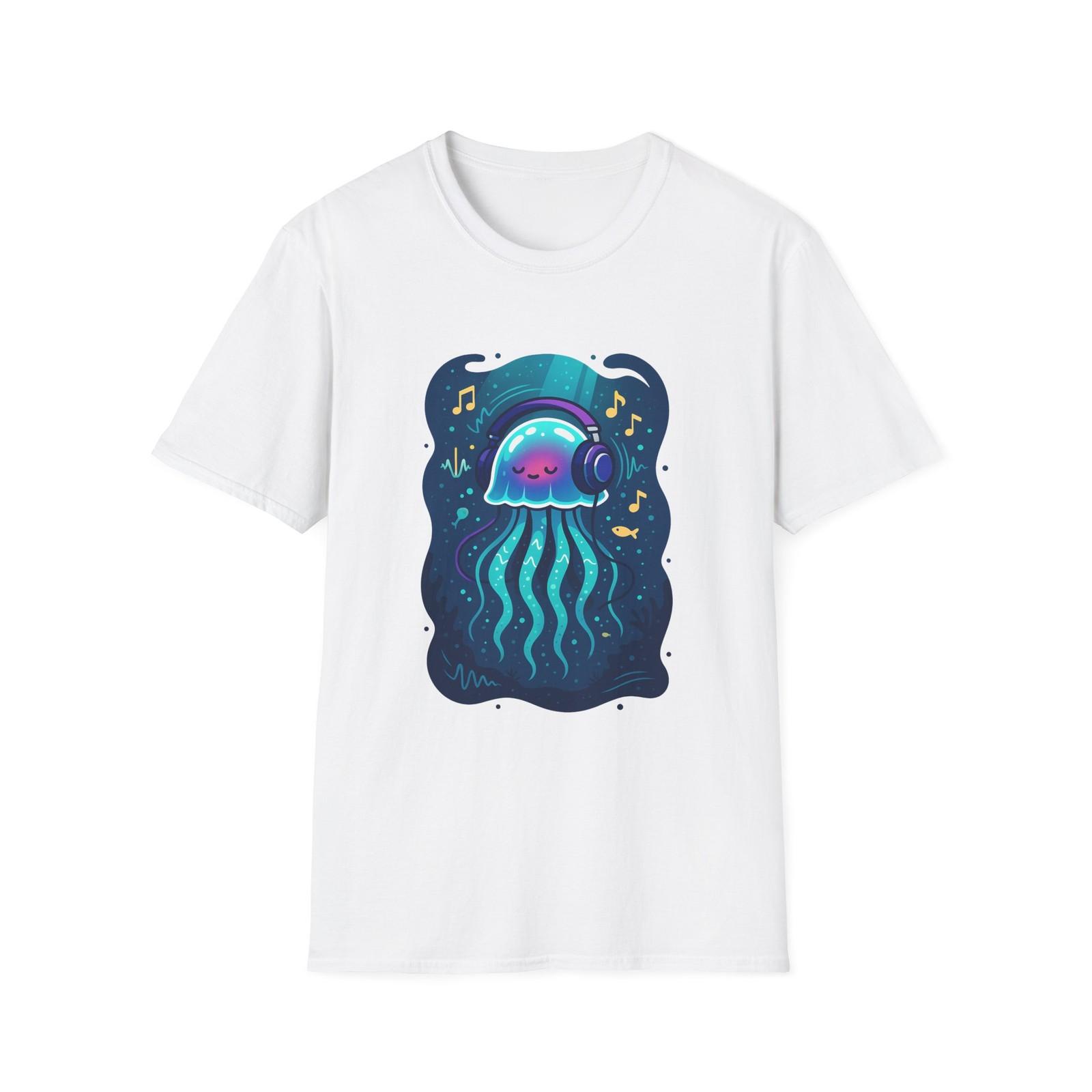 Unisex Softstyle T-Shirt Jellyfish Music Headphones Ocean Underwater Sea Life S разноцветный