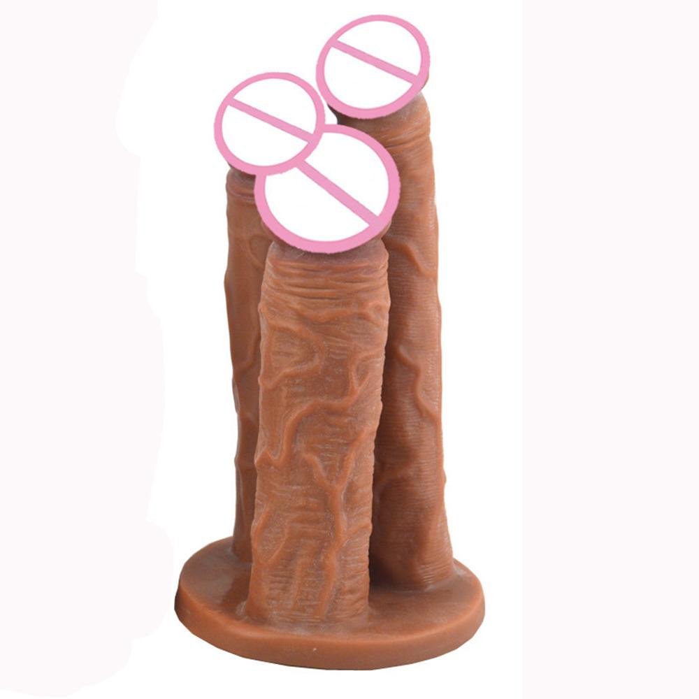Realistischer dreiköpfiger Silikondildo Vagina G-Punkt mit Sucker Butt Plug Riesendildos weibliches Sexspielzeug Homosexuelles Sexspielzeug