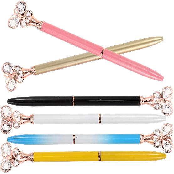 STOBOK Creative Ballpoint Pens Diamond Butterfly Roller Ball Pens for Student School Office,Pack of 6