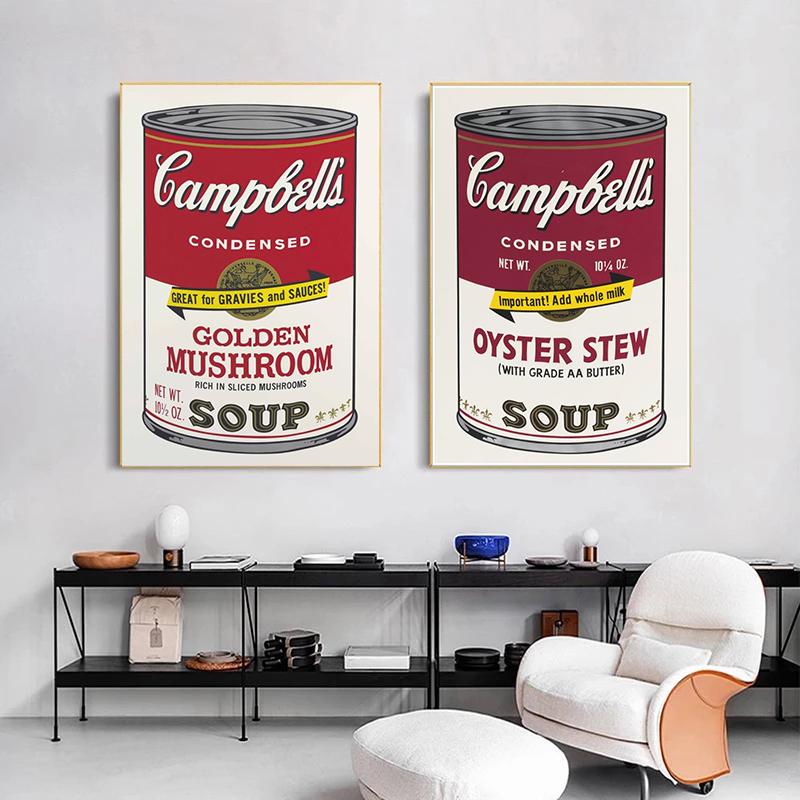 Andy Warhol Series Campbell Soup Canned Canvas Painting Aesthetic Poster and Prints Wall Art Picture Bar Restaurant Home Decor No Frame