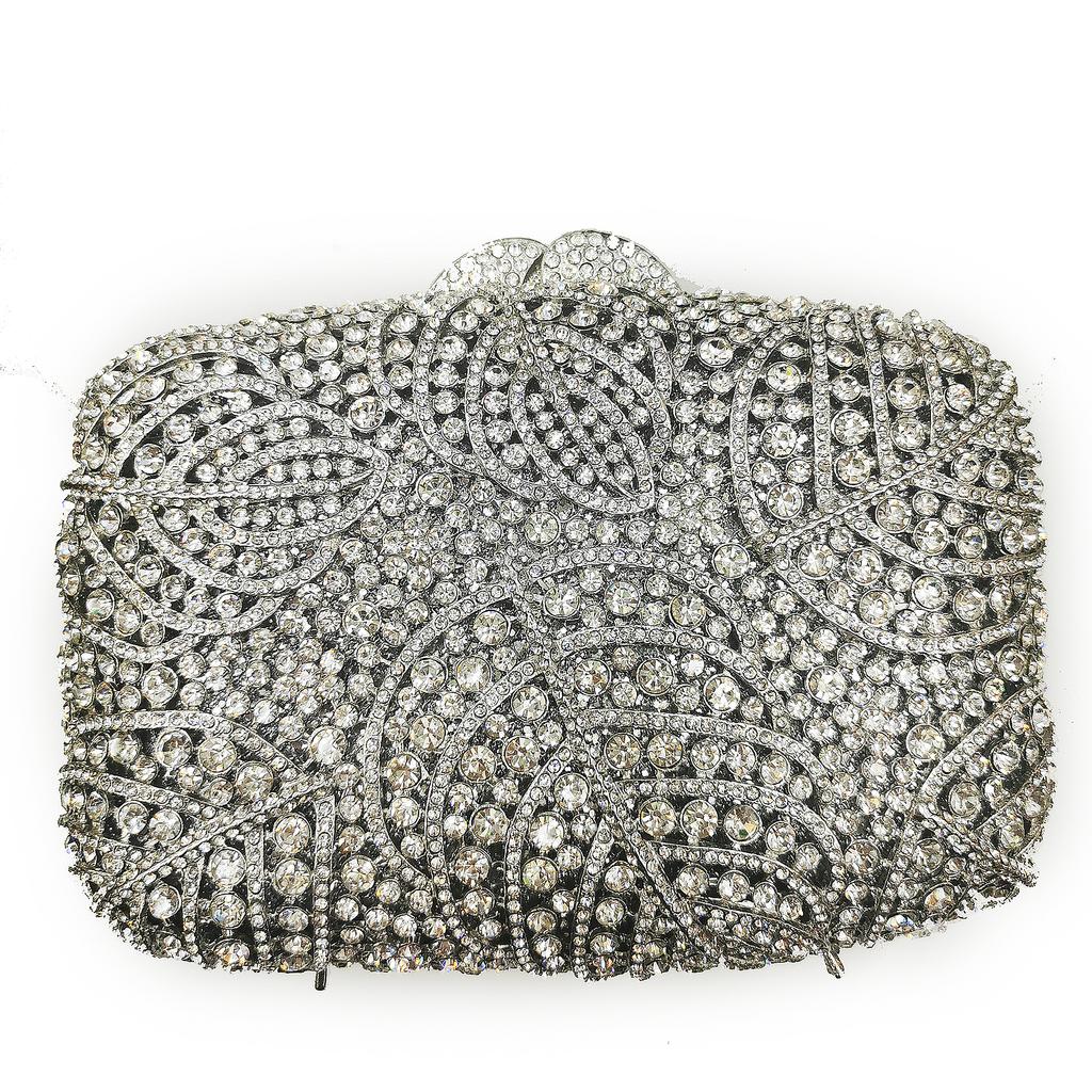 White Clear Crystal Evening Wedding Bag Big Leaves Rhinestone Women Bridal Formal Clutches Lady Party Dinner Handbag Prom Purses