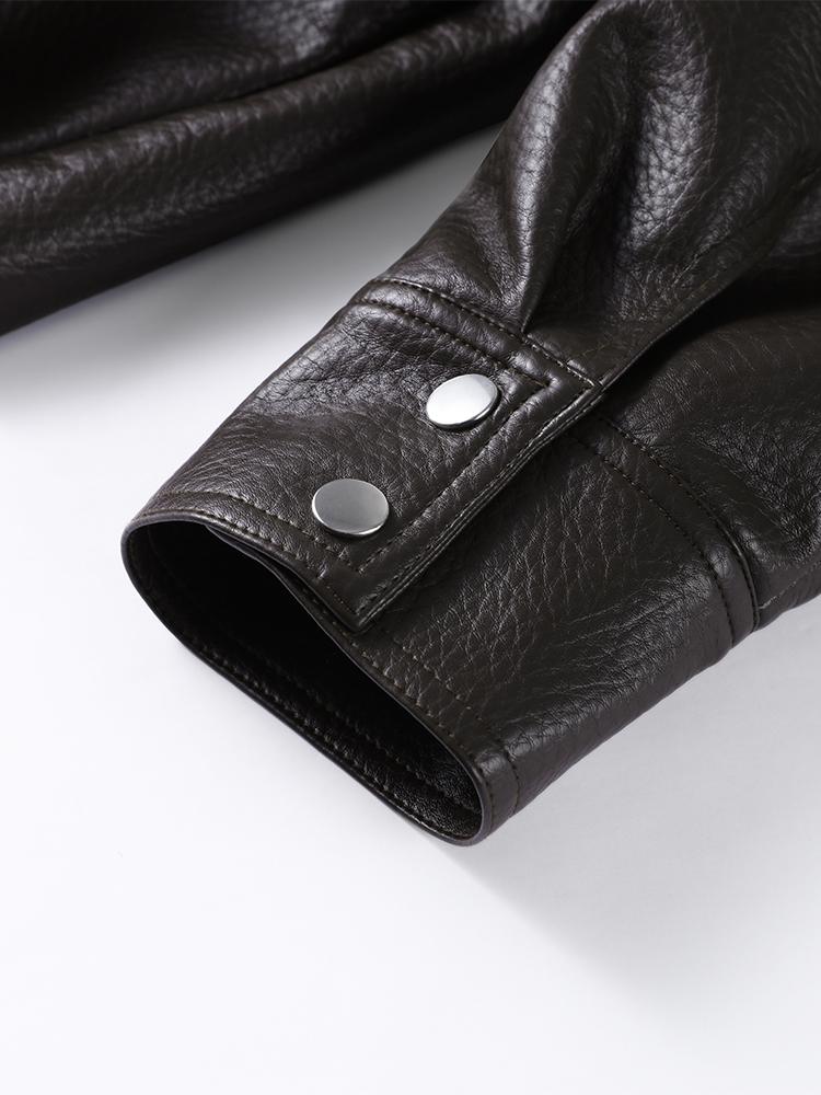 Ladies' Waist Cinched Lapel Leather Jacket Women's Brown Zipper Leather Jacket Windproof Jacket Fashion Style Autumn and Winter