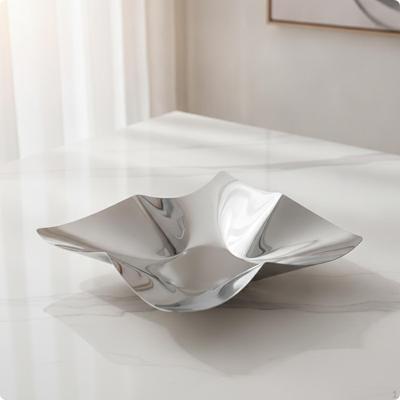 Silver Wavy Fruit Tray | Polished Reflective Finish, Sleek LowProfile Design, Stainless Steel Tray,