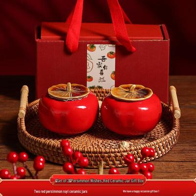 Red Ceramic Persimmon New Year Ornament