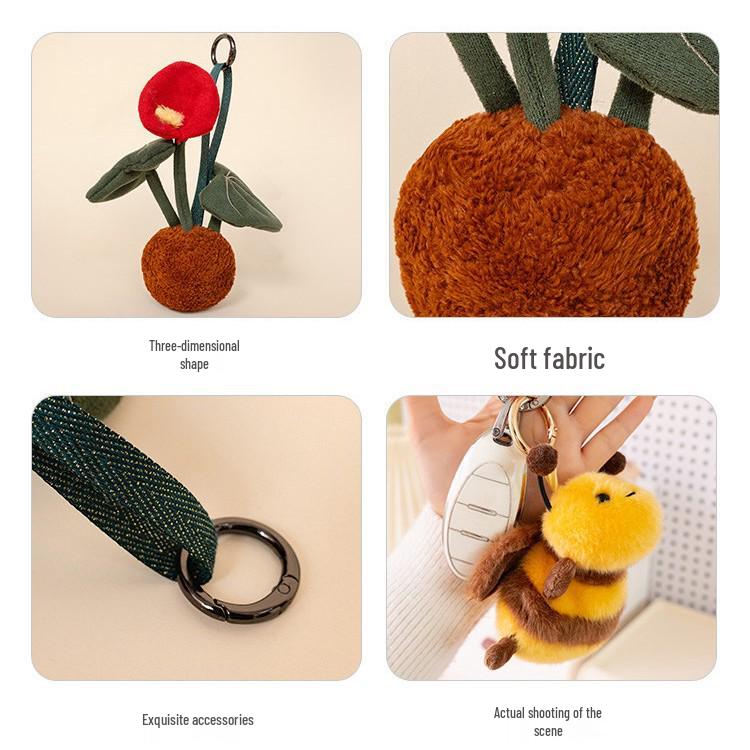Elephant Skin Rabbit Plush Keychain: Cute Insect and Plant Series with Caterpillar and Bee Figures