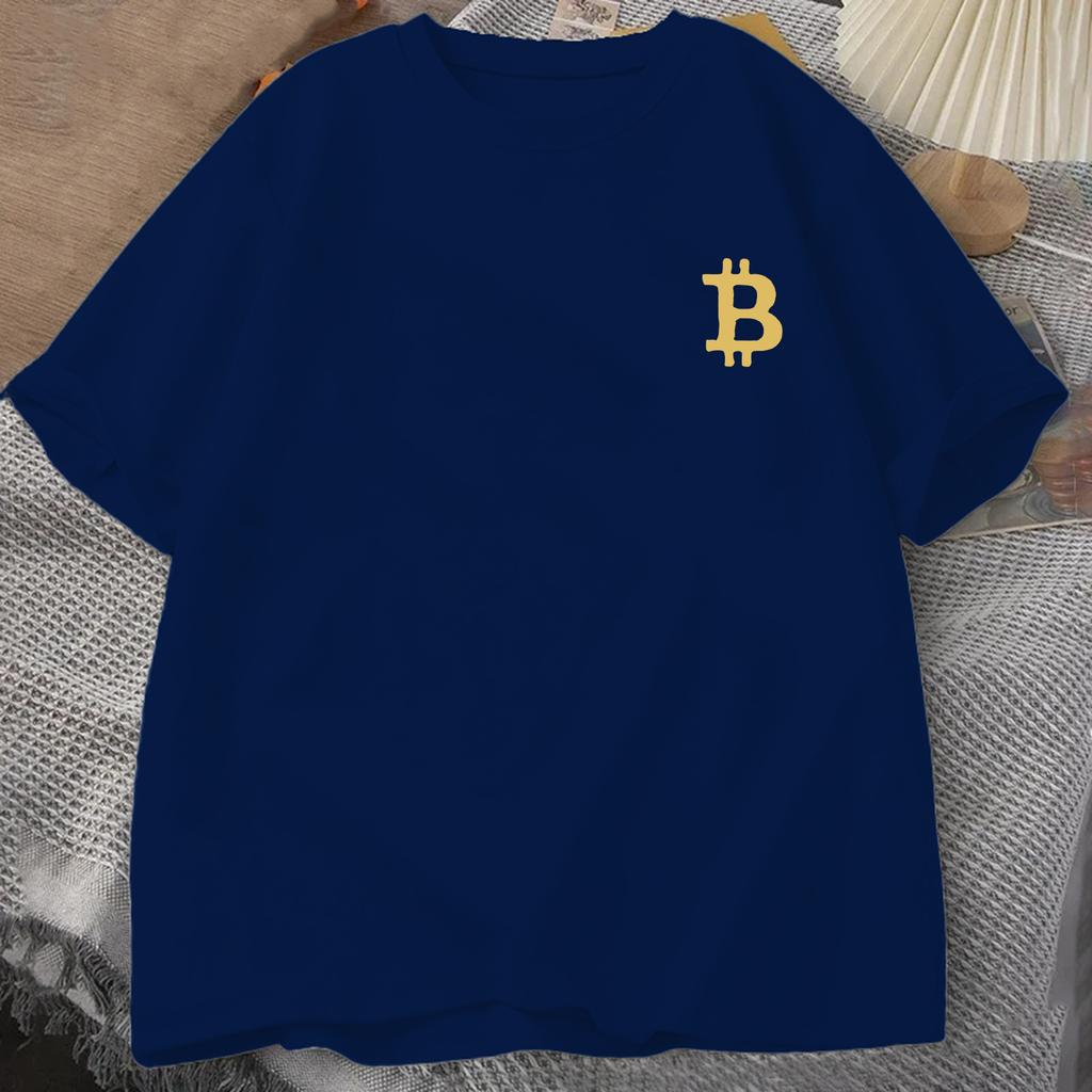 Golden 3D Bitcoin Logo T-shirt Summer Men's Trucksuit Round Neck Short Sleeve Tops Cotton Sportswear Casual Fashion Sweatshirt