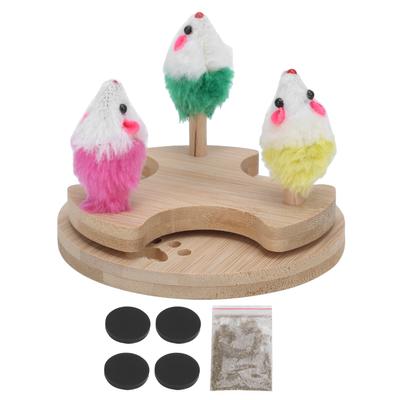 Cat Toy Wooden Turntable Cat Toy with Plush Mice and Catnip for Kitten Play Exercise