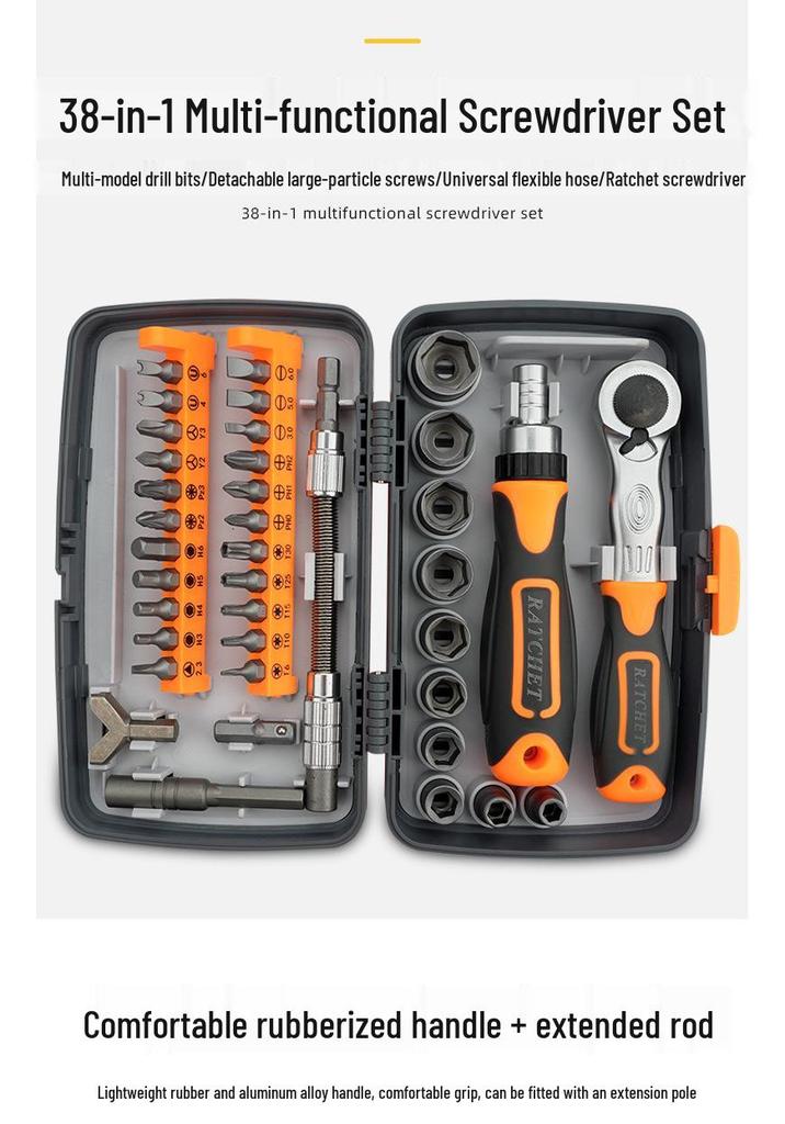 38-in-1 Multi-Functional Ratchet Screwdriver Set for Home Electrical Repair