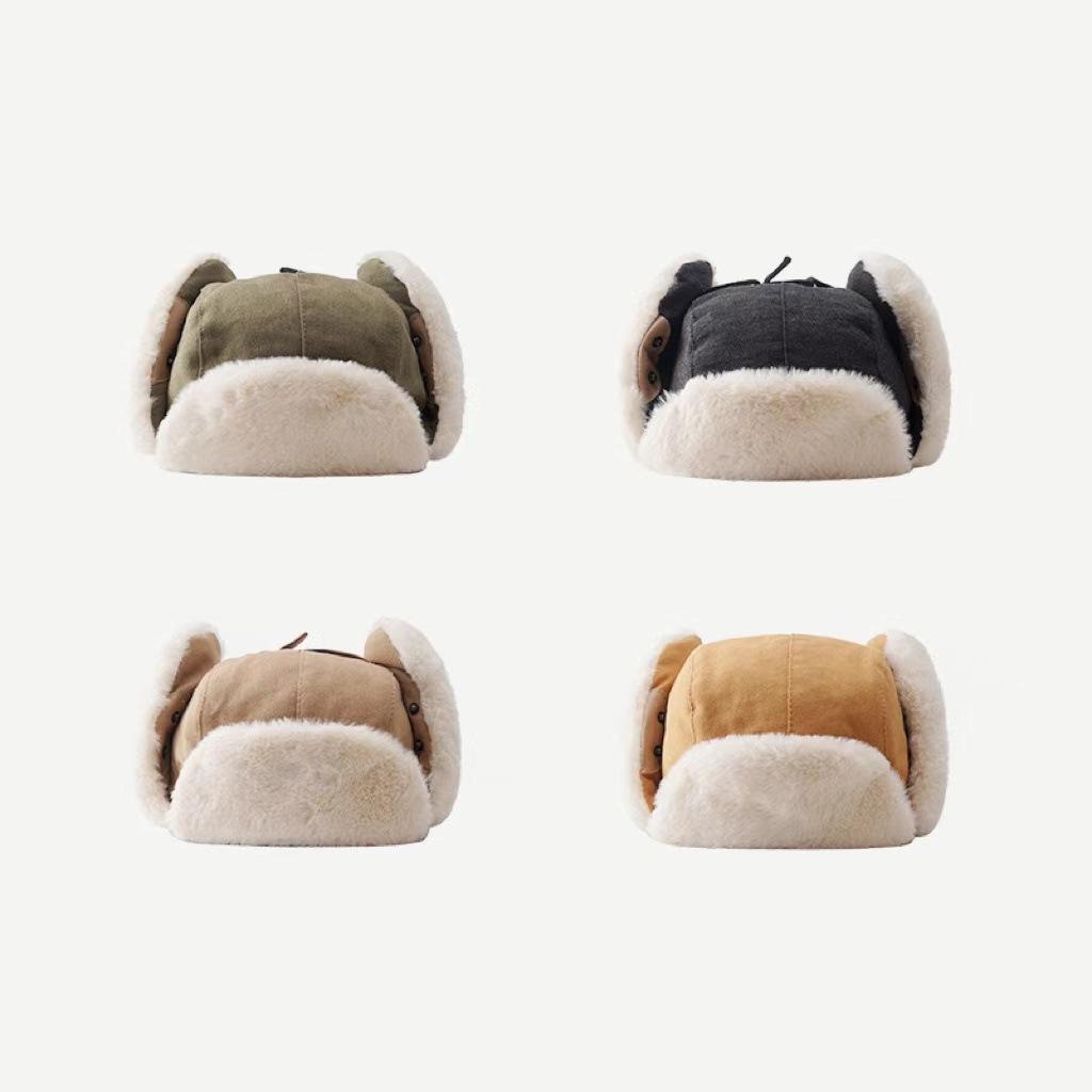 Unisex Winter Cycling Thickened Earflap Windproof Flight Hat Versatile Cotton Padded Lamb Wool Korean Style Ushanka-Style Hat