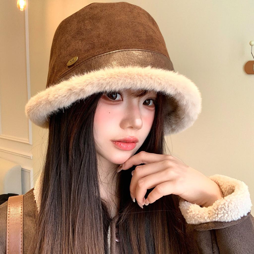 Winter Faux Suede Bucket Hat With Ear Flap For Women Warm Fashion Accessory