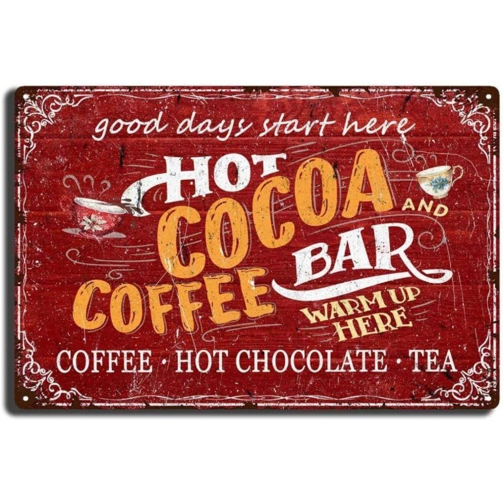 Vintage Coffee Tea Hot Chocolate Metal Tin Sign Cafe Bar Kitchen Gift for Coffee Lovers Christmas