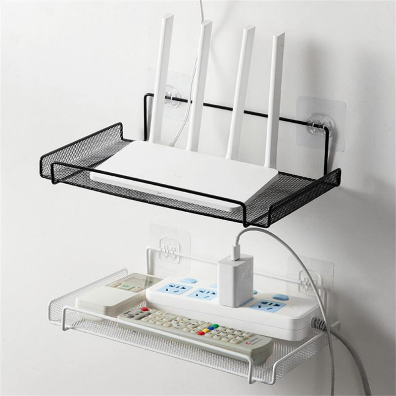 Top Box Storage Rack Wall Mounted Hole Free White/black Carbon Steel Household Tools Router Shelf High Quality Space Saving
