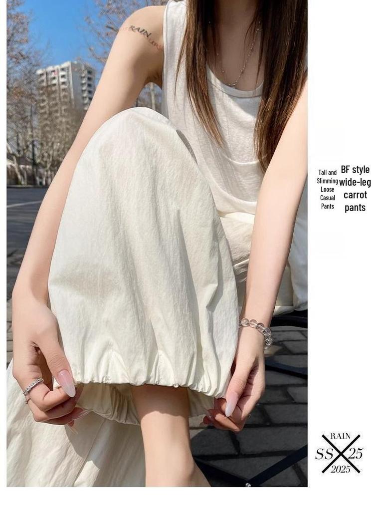 2026 Summer Women's Ice Silk Lantern Pants: Single/Two-Piece, Loose, Slimming, Cropped Harem Style