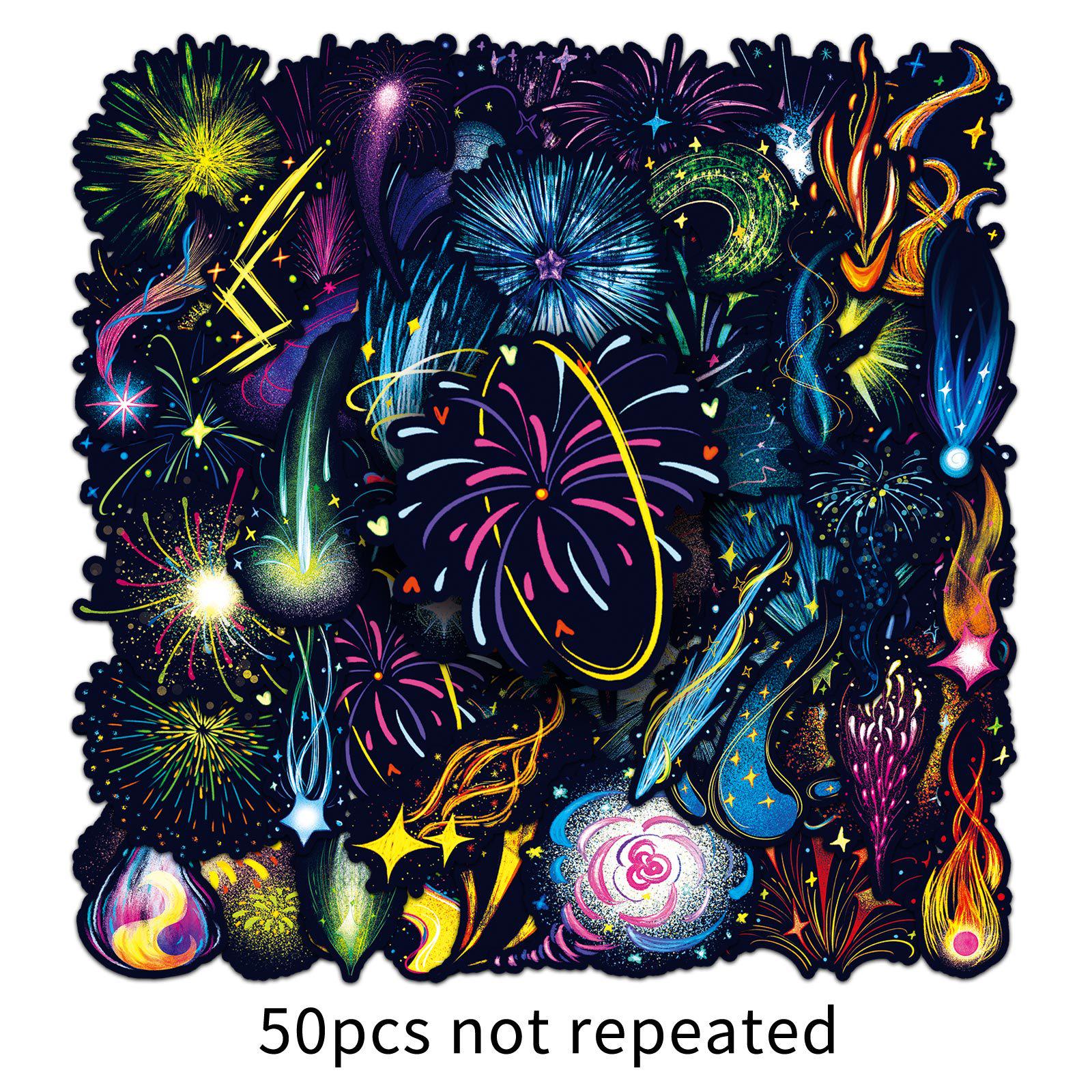 50 Hand-Painted Fireworks Graffiti Stickers for Phone Cases, Skateboards, and Water Bottles