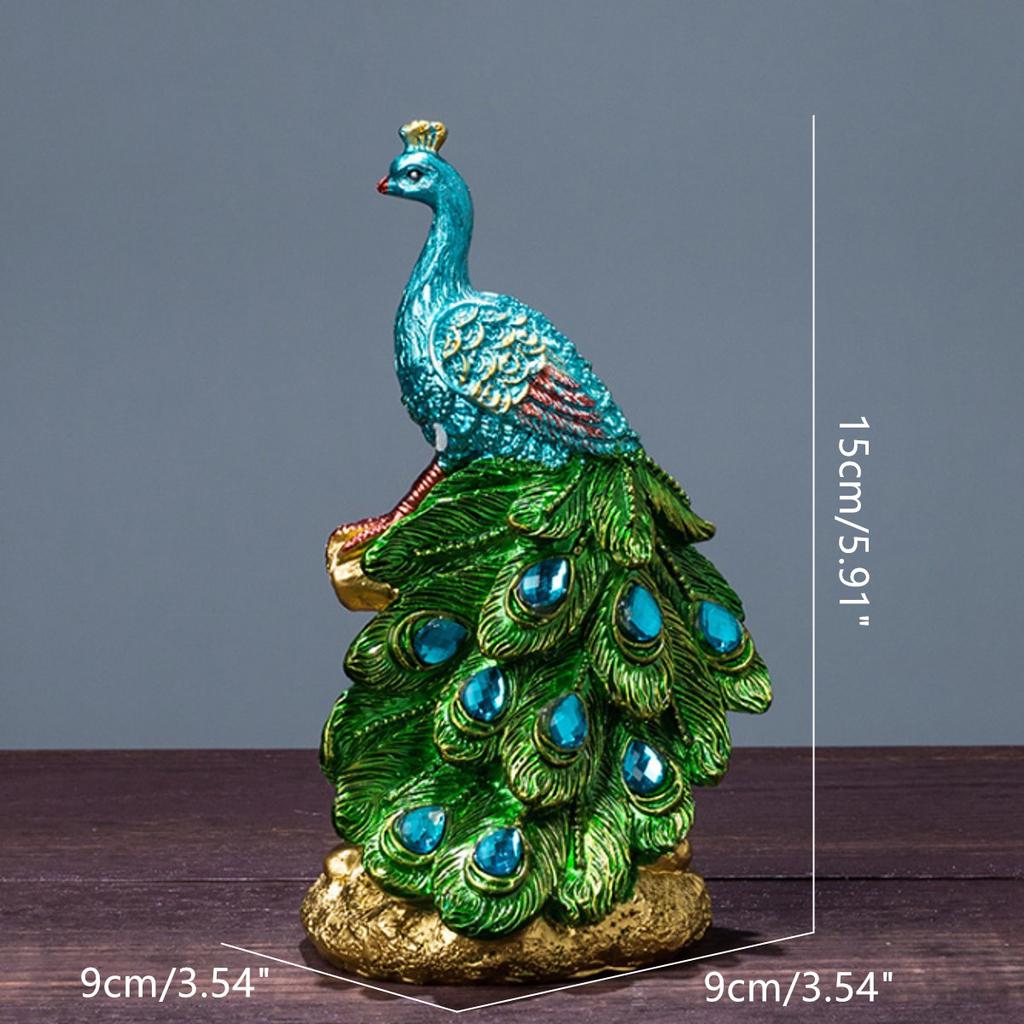 9x9x15cm Resin Mini Peacock Figurine Miniatures Home Decoration Statue Ornament Wedding Gift