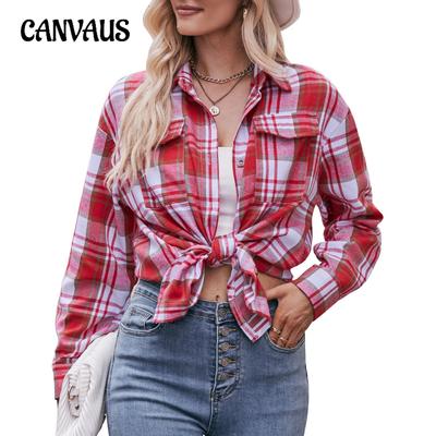 Camisas de mujer de primavera y otoño Camisa holgada de talla grande de moda informal de manga larga a cuadros