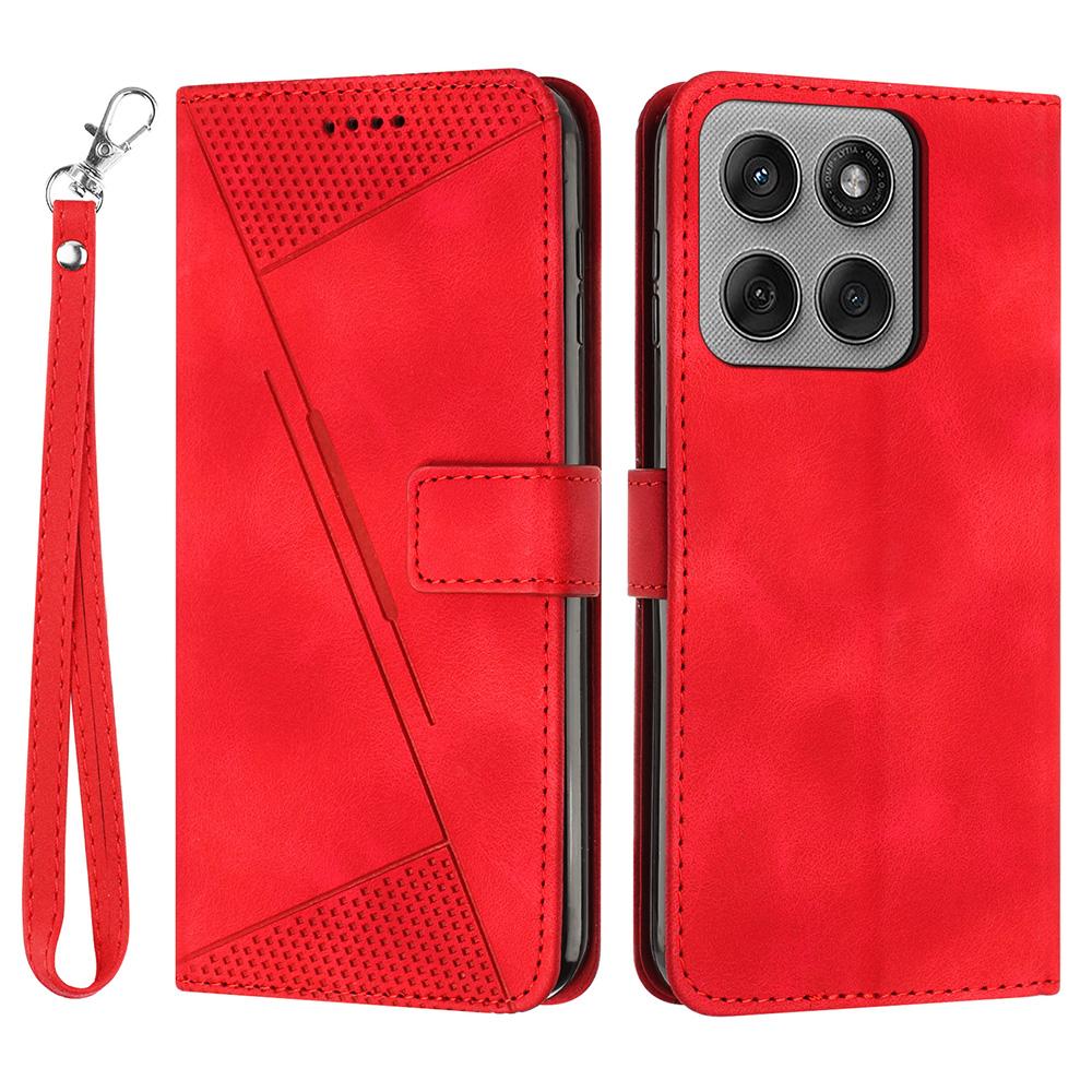 For Motorola Edge 60 Pro 5G Leather Case Imprinted Triangle Phone Cover with Hand Strap