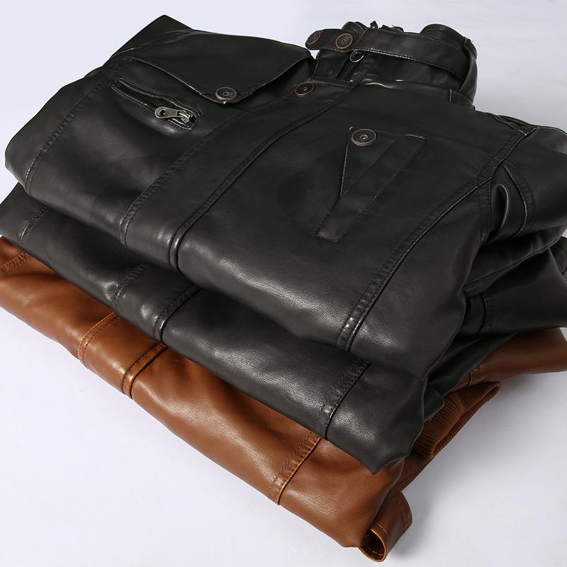 Men's Plus Size Washed PU Leather Motorcycle Jacket