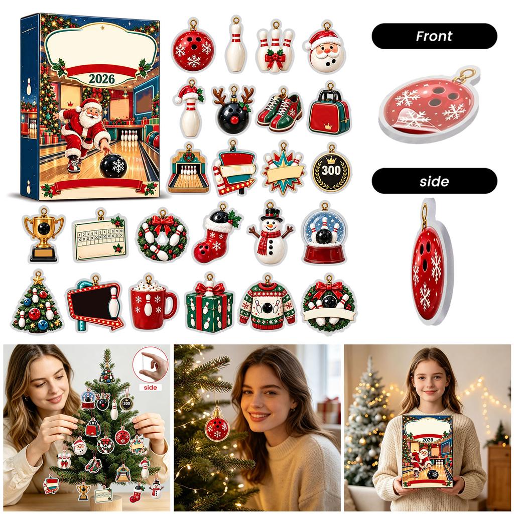 Cutie Avion Acrilică Plată 2D Calendar de Advent de Crăciun cu Ornamente de Bowling pentru Decorarea Numărătorii Inverse a Sărbătorilor