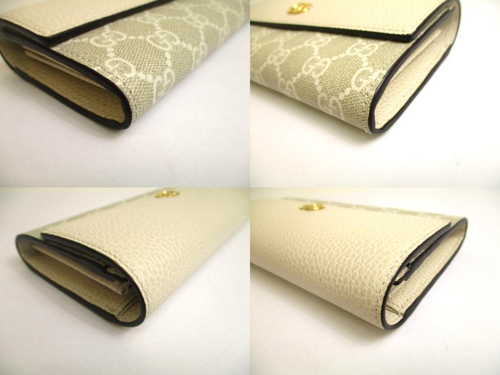 Authentic GUCCI Marmont G Off White Leather Continental Wallet Flap Long Wallet #a709  Open Box