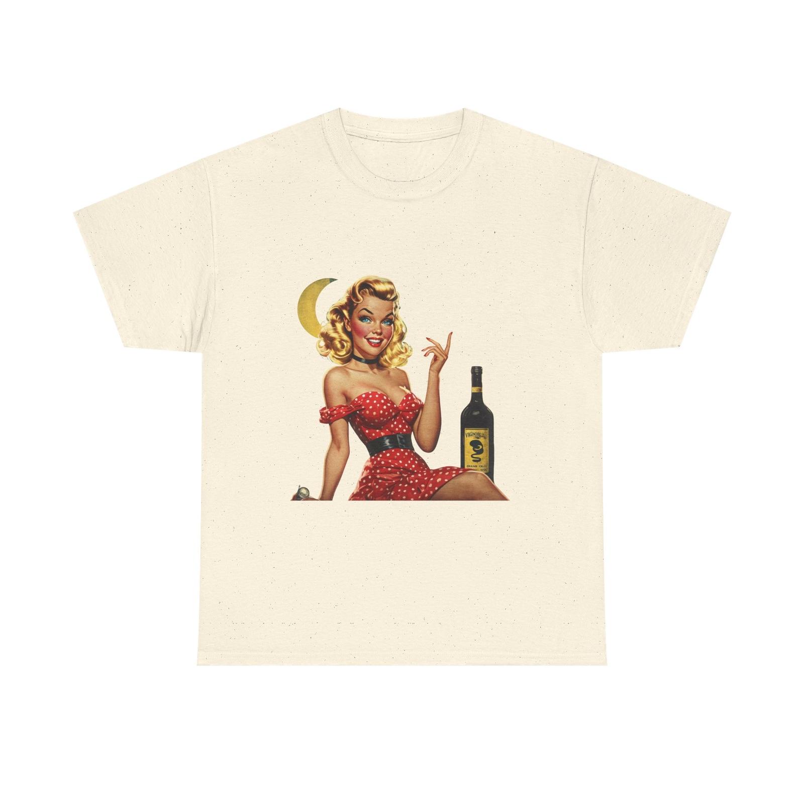 Vintage Pin-up Bottle Wine T-shirt Unisex Tee I ll Have Another Retro Pin-up Art 2XL