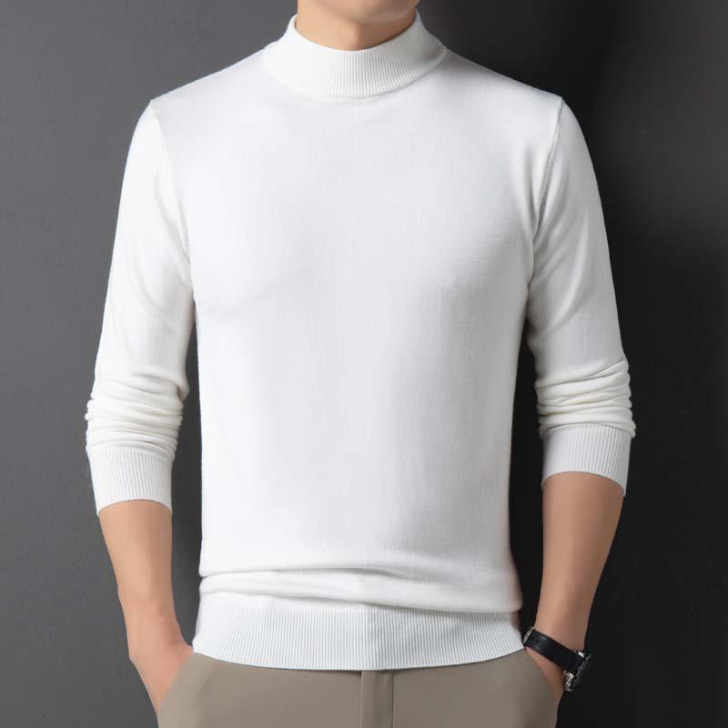 Autumn And Winter Men'S Sweater Thickened Middle-Aged And Young People Solid Color Simple Semi-Turtleneck Bottoming Sweater Men'S