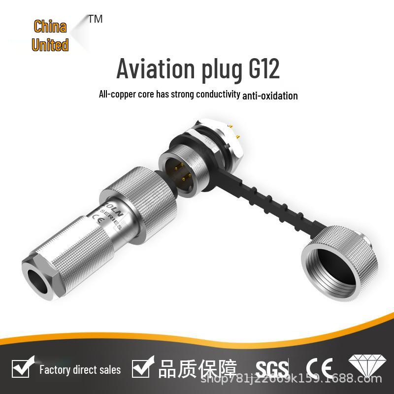 G12 IP67 Waterproof Push-Pull Aviation Connector, Gold-Plated 4-Pin Reverse Mount