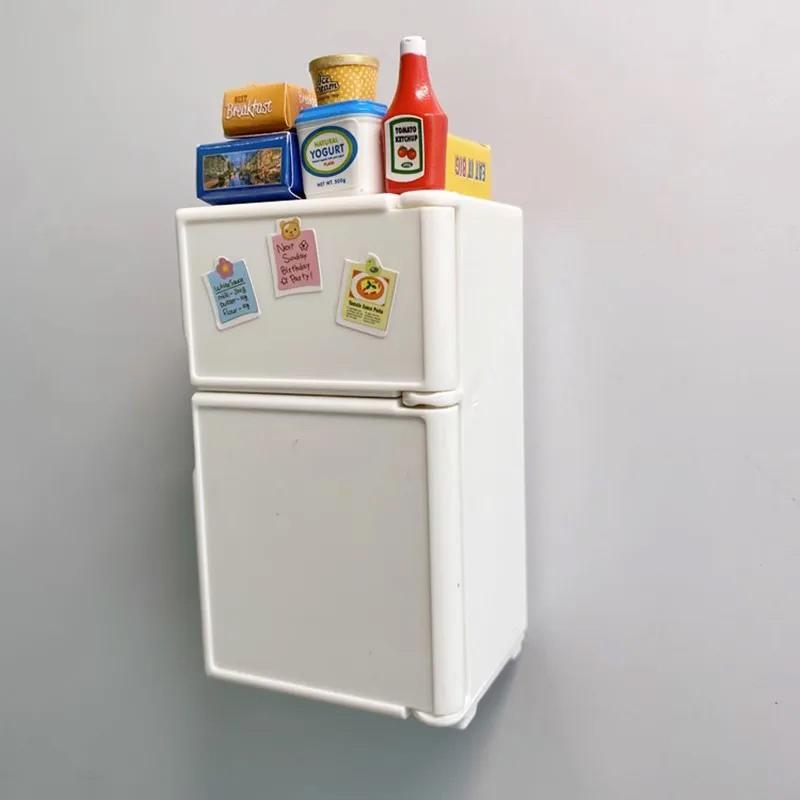 3D Cute Mini Refrigerator Model Decoration Refrigerator Sticker Home Collection Gift With Food Parts Funny Message Sticker