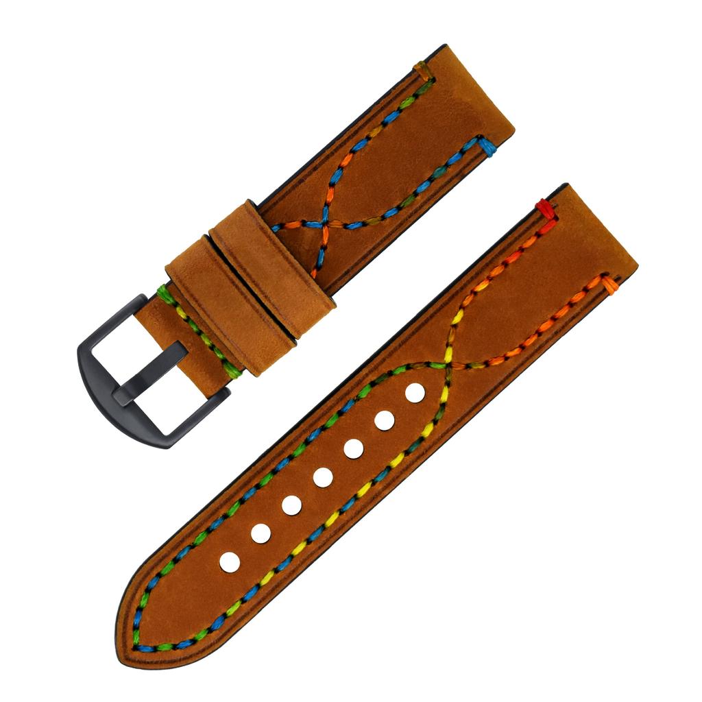 Handmade Color Thread First Layer Crazy Horse Leather Universal Watch Strap Adaptation 18 20 22 24 26mm