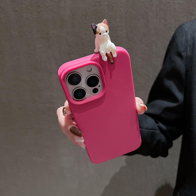 Cute 3D Cartoon Lying Cat Lychee Pattern Leather Phone Case For iPhone 17 16 15 14 13 12 11 Pro Max Plus X XS Lovely Soft Cover